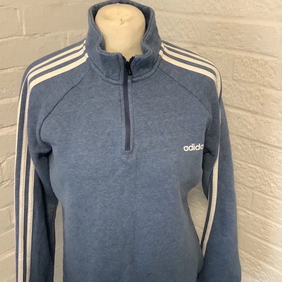 Adidas Quarter Zip Sweatshirt - Size L - Blue & White - P2P 21” - Picture 3 of 11